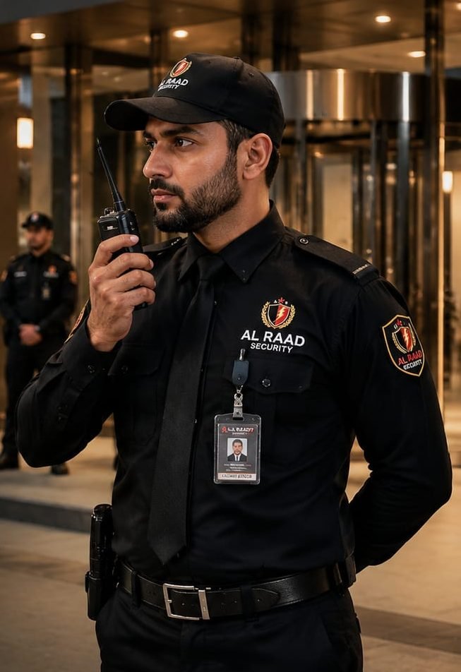 Al Raad Security officer on duty at a corporate entrance